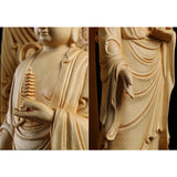 Wooden pharmacist Large Buddha statue Solid wood carving Lotus Tower Home living room decoration crafts  43cm / 16.89 in