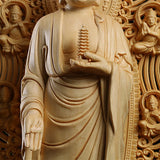 Wooden pharmacist Large Buddha statue Solid wood carving Lotus Tower Home living room decoration crafts  43cm / 16.89 in