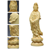 (Ara-3) Statue Guanyin Figurine Goddess Sculpture Kuan Quan Buddhism Wooden Mercy Kwan Decoration Shui Feng Wood Statues Compassion