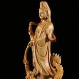 Natural Wood Dragon Guanyin Buddha Statue, Traditional Hand-carved  Chinese Buddhist Figures Home Living Room Feng Shui Statue
