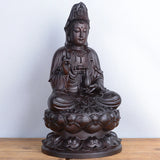 Ebony wood carving Guanyin ornaments solid wood South China Sea Guanyin Buddha sitting lotus bottle Guanyin mahogany